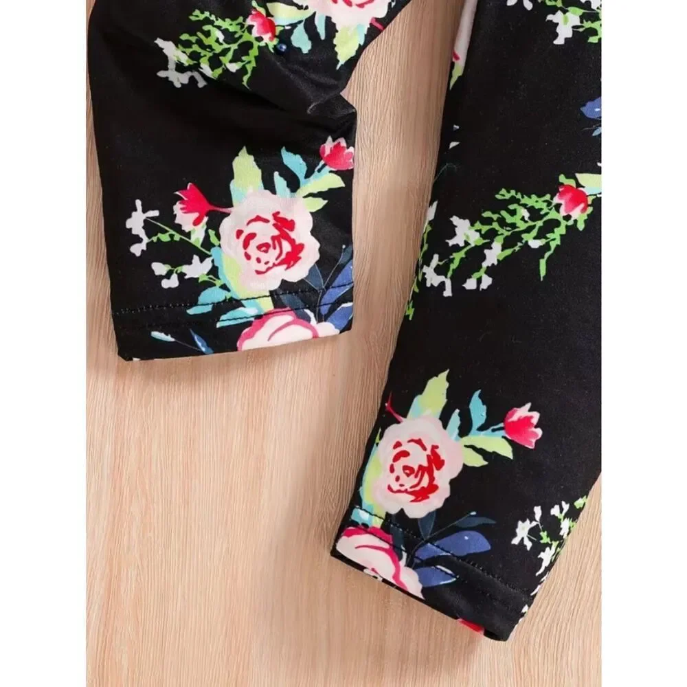 NWT Blossom Chic Two-Piece Set Pink & Black Top Coordinating Floral Leggings